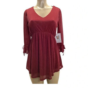 Siren Lily Maternity Shimmery Top with elastic and ties on sleeves New